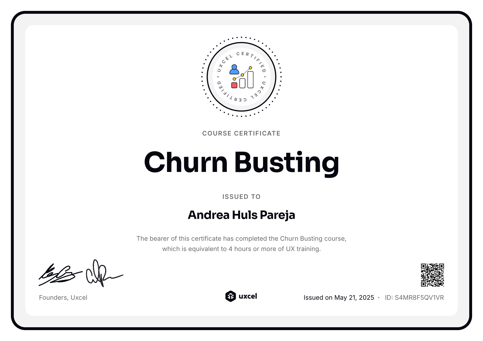 Andrea Huls Pareja's certificate